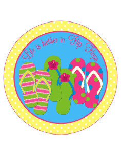 Cartel Redondo de Metal La Vida Es Mejor en Flip Flops 20.32 cm