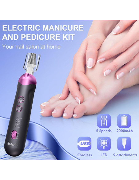 Kit de Manicura y Pedicura Eletorot 8 en 1 Recargable Inalámbrico