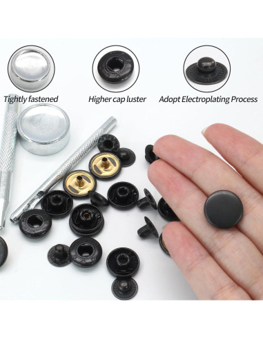 Kit de Sujetadores a Presión Coufce 15mm Metal Negro - 15 Sets