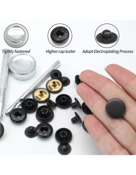 Kit de Sujetadores a Presión Coufce 15mm Metal Negro - 15 Sets