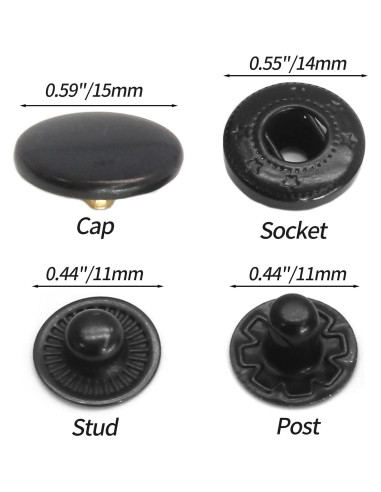 Kit de Sujetadores a Presión Coufce 15mm Metal Negro - 15 Sets