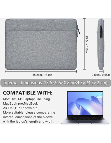 Funda Acolchada para Laptop HEDUGO 33-36 cm Gris con Bolsillo