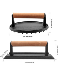 Prensa de Parrilla Hierro Fundido MOUYAT 2 Piezas 17.3cm y 20.3cm 2