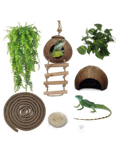 Decoración para Terrario 6PCS Kathson - Refugio Coco y Vides