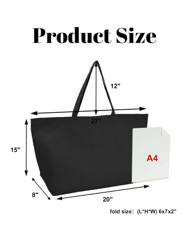 Bolsa de Lona Grande Ghsiuly Reutilizable 68.6x39.4cm Negra