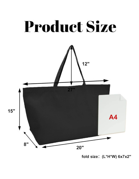 Bolsa de Lona Grande Ghsiuly Reutilizable 68.6x39.4cm Negra