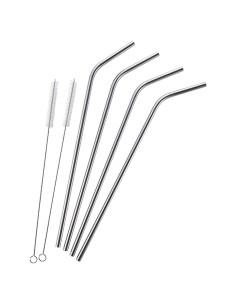 4 Pajitas de Acero Inoxidable LIHAO 30 cm + 2 Cepillos de Limpieza