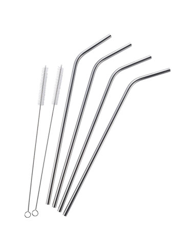 4 Pajitas de Acero Inoxidable LIHAO 30 cm + 2 Cepillos de Limpieza