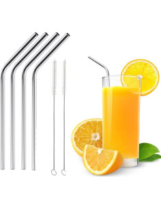 4 Pajitas de Acero Inoxidable LIHAO 30 cm + 2 Cepillos de Limpieza 2