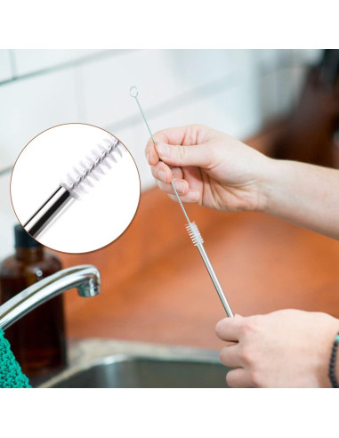 4 Pajitas de Acero Inoxidable LIHAO 30 cm + 2 Cepillos de Limpieza