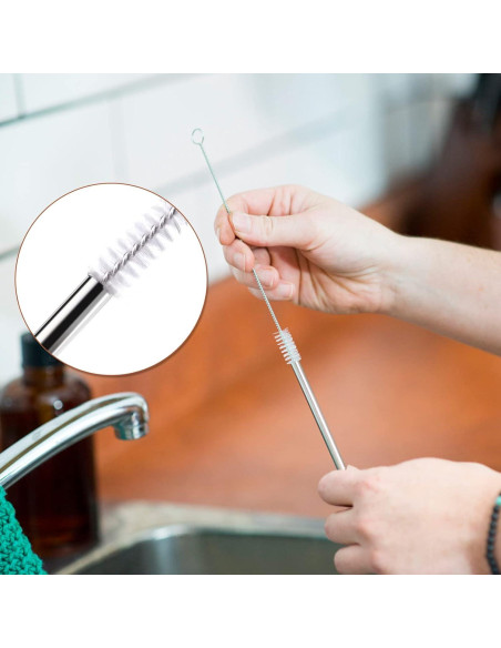 4 Pajitas de Acero Inoxidable LIHAO 30 cm + 2 Cepillos de Limpieza