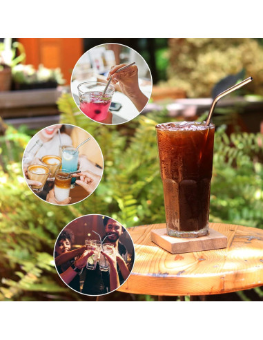 4 Pajitas de Acero Inoxidable LIHAO 30 cm + 2 Cepillos de Limpieza