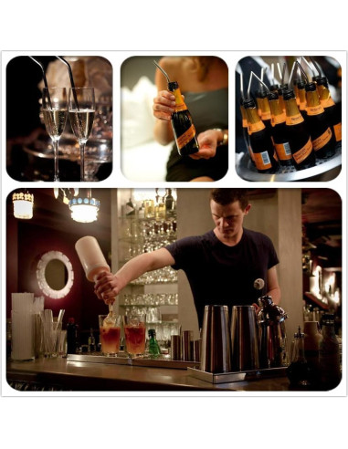 4 Pajitas de Acero Inoxidable LIHAO 30 cm + 2 Cepillos de Limpieza