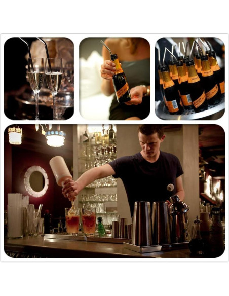 4 Pajitas de Acero Inoxidable LIHAO 30 cm + 2 Cepillos de Limpieza