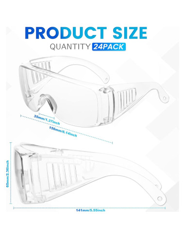 Gafas de Seguridad Claras WFEANG Paquete de 24 Ligeras