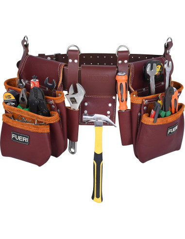 Bolsa de Cinturón de Herramientas FUERI 17 Bolsillos Burdeos