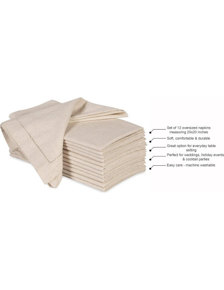 Servilletas de tela Hausattire 50x50 cm - Juego de 12 Natural