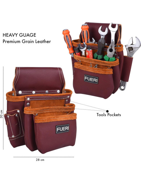 Bolsa de Cinturón de Herramientas FUERI 17 Bolsillos Burdeos