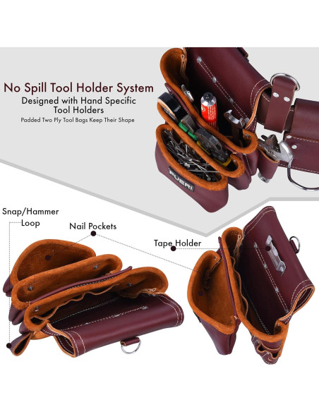 Bolsa de Cinturón de Herramientas FUERI 17 Bolsillos Burdeos