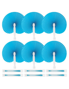 Abanicos Plegables de Papel JOHAUSE 12 Unidades Azul Decorativos