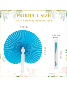 Abanicos Plegables de Papel JOHAUSE 12 Unidades Azul Decorativos 2