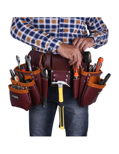 Bolsa de Cinturón de Herramientas FUERI 17 Bolsillos Burdeos