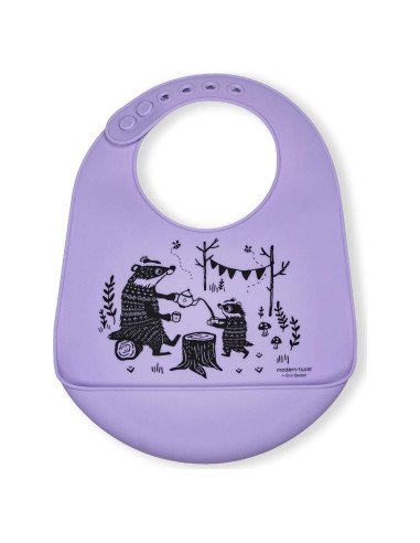 Babero Bucket Silicona Grado Alimenticio Familia Tejón - Lavanda