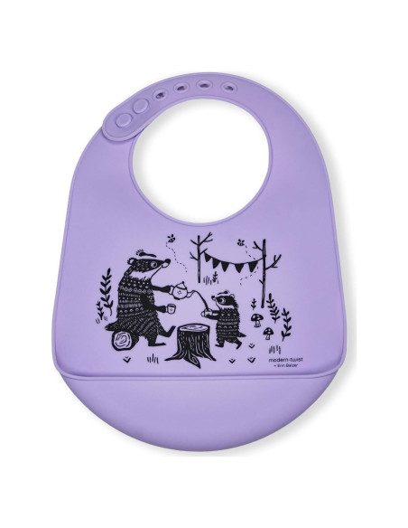 Babero Bucket Silicona Grado Alimenticio Familia Tejón - Lavanda