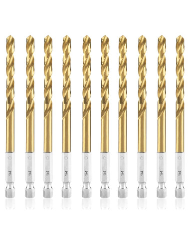 Juego de Brocas de Impacto Amoolo 1/4" 10 Piezas Titanio HSS
