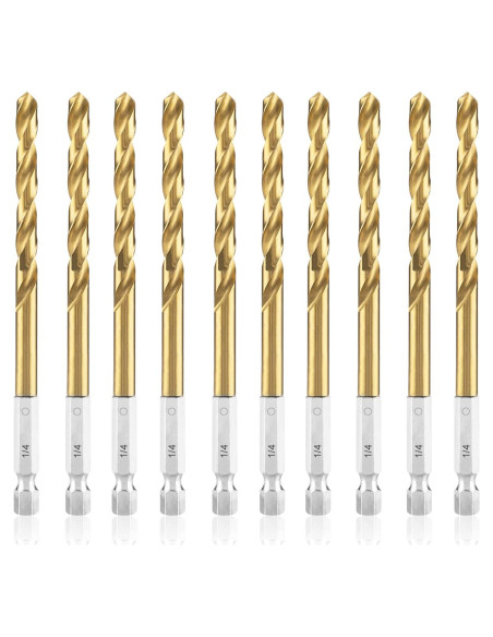 Juego de Brocas de Impacto Amoolo 1/4" 10 Piezas Titanio HSS