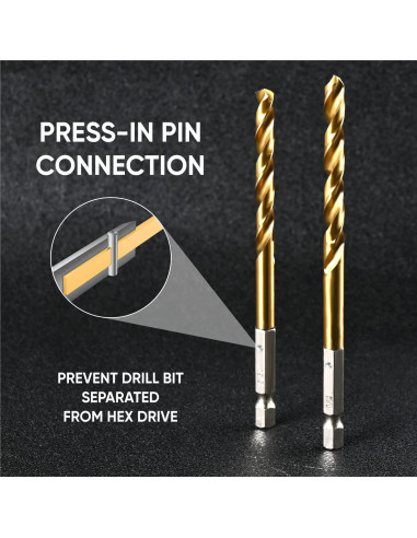 Juego de Brocas de Impacto Amoolo 1/4" 10 Piezas Titanio HSS