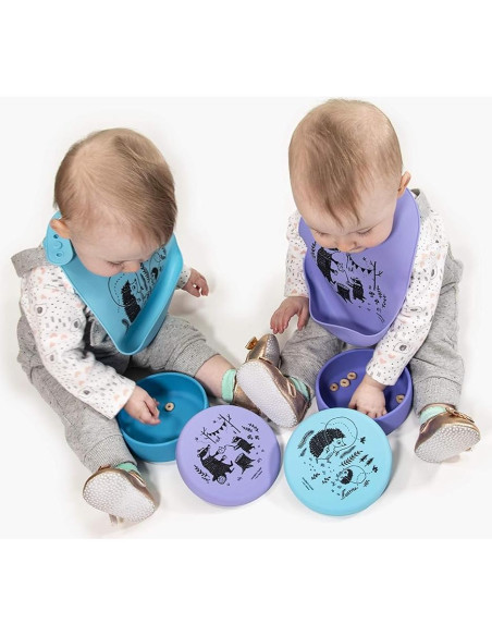 Babero Bucket Silicona Grado Alimenticio Familia Tejón - Lavanda