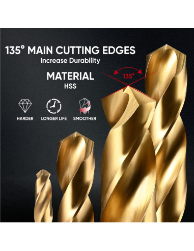 Juego de Brocas de Impacto Amoolo 1/4" 10 Piezas Titanio HSS