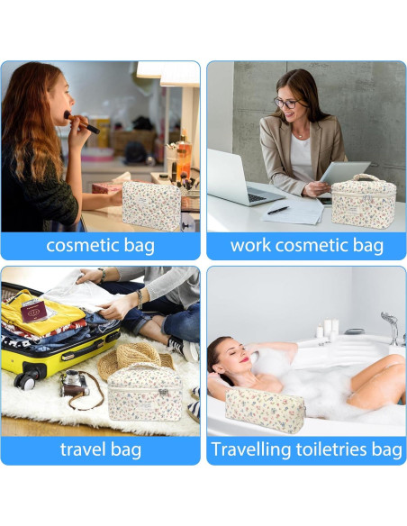 Bolsa de Maquillaje Acolchada 3pcs Rosa Ditsy Floral - Gran Capacidad