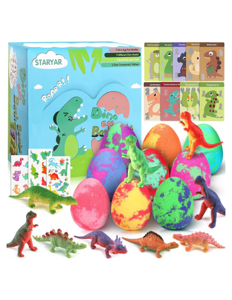Bombas de Baño Orgánicas STARYAR - 9 Piezas con Juguetes Dino