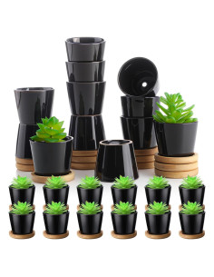 Hsei Paquete de 24 Macetas Mini Cerámica 6.4x5 cm con Bandeja