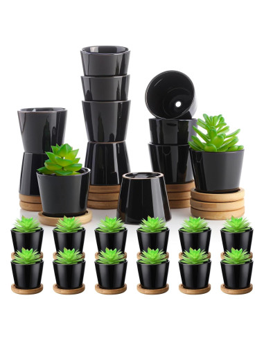 Hsei Paquete de 24 Macetas Mini Cerámica 6.4x5 cm con Bandeja