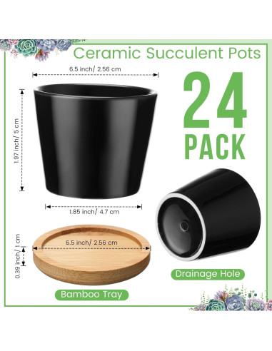 Hsei Paquete de 24 Macetas Mini Cerámica 6.4x5 cm con Bandeja