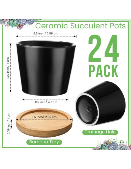 Hsei Paquete de 24 Macetas Mini Cerámica 6.4x5 cm con Bandeja