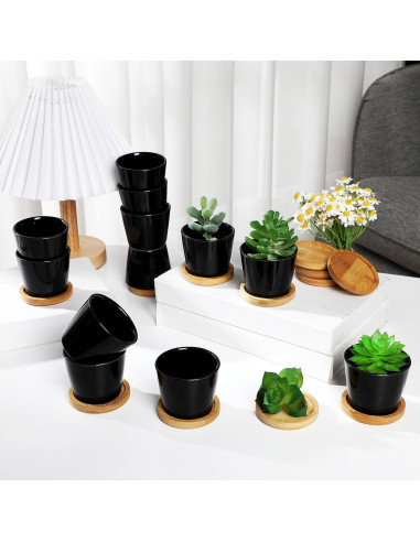 Hsei Paquete de 24 Macetas Mini Cerámica 6.4x5 cm con Bandeja