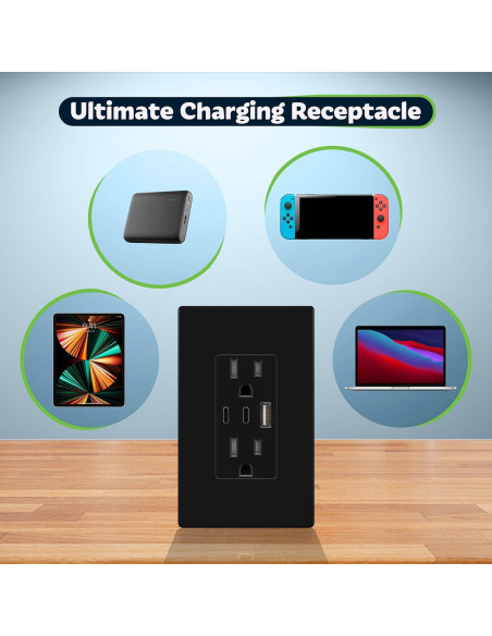 Enchufe USB TOPGREENER 15A 4.2A 3 Puertos Tipo C y A Negro Enchufe USB TOPGREENER 15A 4.2A 3 Puertos Tipo C y A Negro