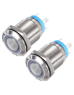 Interruptor de Botón Momentáneo uxcell 12mm 1NO Luz LED Azul 2pcs