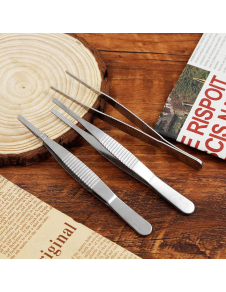 4 Pinzas de Acero Inoxidable 125 mm con Puntas Serradas