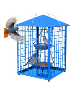 Comedero para Aves Mosloly con Jaula - Azul - 2 Tazas 0.91kg