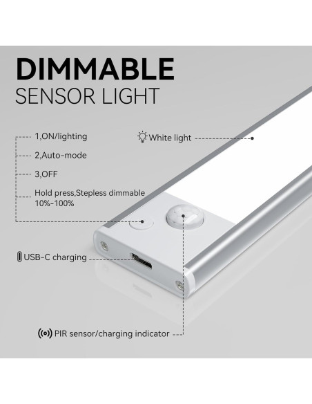 Luces LED Bajo Gabinete Xinp 20cm Recargables Sensor Movimiento