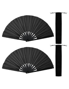 2 Piezas Abanicos de Mano HINGTAI Plegables para Baile Negro