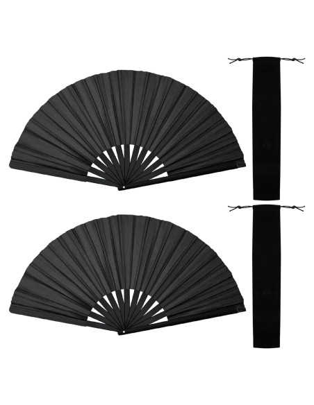 2 Piezas Abanicos de Mano HINGTAI Plegables para Baile Negro