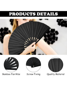 2 Piezas Abanicos de Mano HINGTAI Plegables para Baile Negro 2