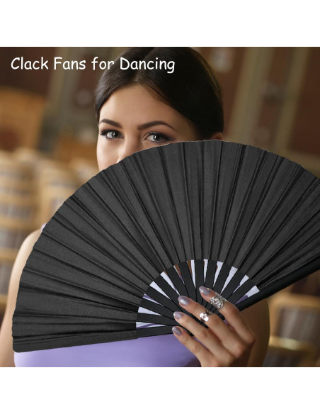 2 Piezas Abanicos de Mano HINGTAI Plegables para Baile Negro