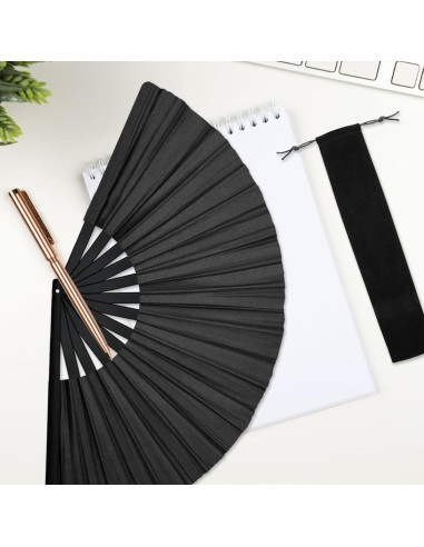 2 Piezas Abanicos de Mano HINGTAI Plegables para Baile Negro